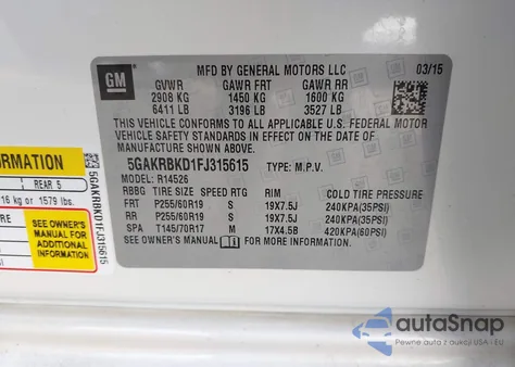 2015 Buick Enclave Leather из США, поврежденный, VIN 5GAKRBKD1FJ315615